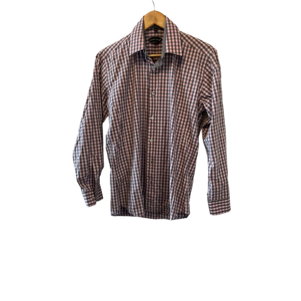 MENS JARED LANE Pink & Blue Check Button Up Collared Dress Shirt S